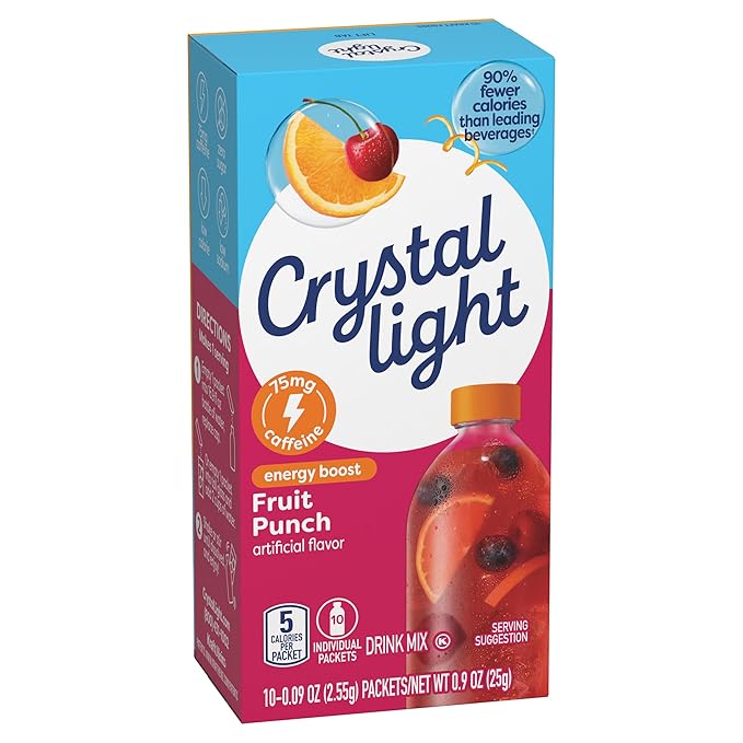 Crystal Light Energy Boost Fruit Punch Drink Mix, 10 ct On-the-Go Packets