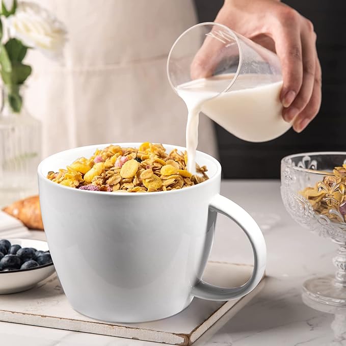 30 oz 900ml Large Coffee Mug Ceramic Jumbo Soup Bowl with Handle Cereal Mugs, Big Coffee Cup for Latte, Cappuccino, Cocoa, Hot Chocolate, Milk, Tea, Breakfast Mulled Drinks, White