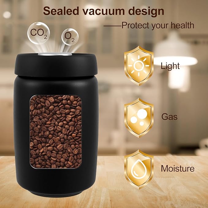 1200ml Coffee Vacuum Canister, Coffee Bean Storage Container, Airtight Coffee Canister, Stainless Steel Food Storage Container, Large Capacity Coffee Storage Container for Coffee Bean Tea Storage