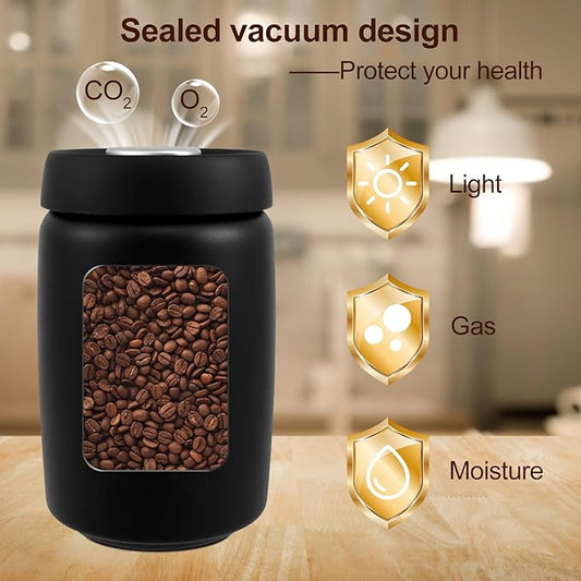1200ml Coffee Vacuum Canister, Coffee Bean Storage Container, Airtight Coffee Canister, Stainless Steel Food Storage Container, Large Capacity Coffee Storage Container for Coffee Bean Tea Storage