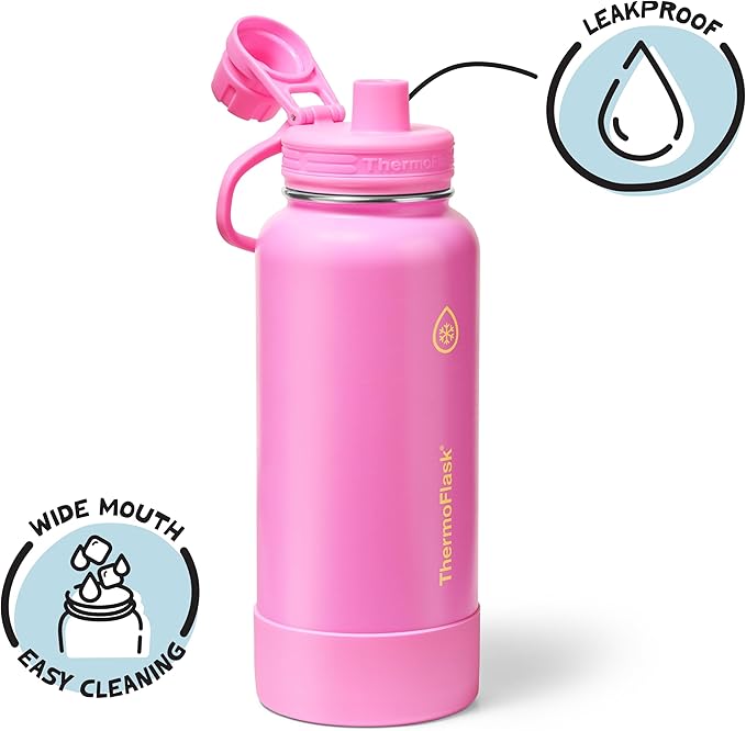 ThermoFlask 32 oz Double Wall Vacuum Insulated Stainless Steel Water Bottle with Spout Lid, Shocking Pink