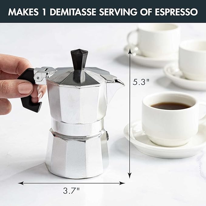 Primula Classic Moka Pot | 1-Cup Stovetop Espresso Maker | Italian & Cuban Café Style | Silver