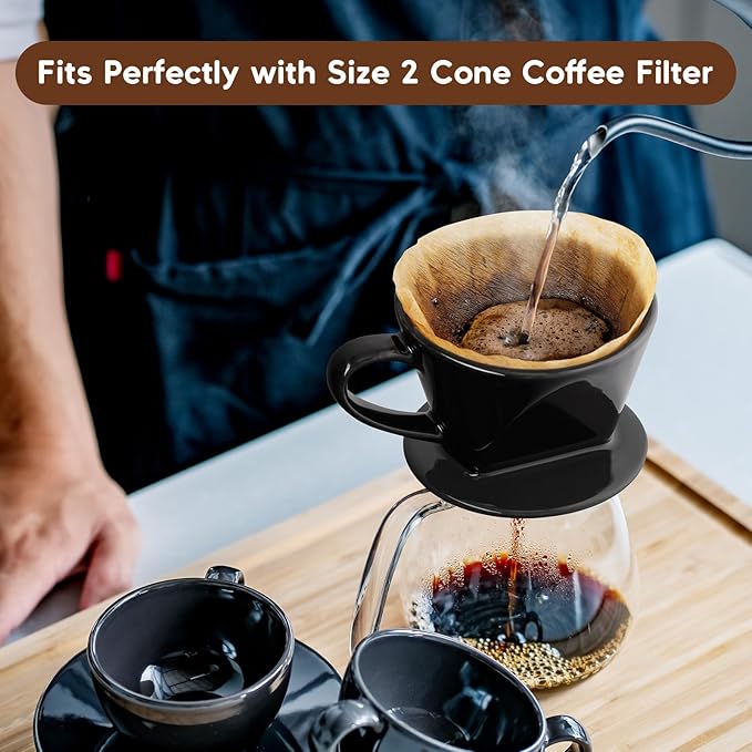 Pour Over Coffee Maker, Ceramic Pour Over Coffee Dripper, Manual Brew Maker, Black Kitchen Decor and Accessories, Single Cup Porcelain Slow Brewing Accessories for Cafe Coffee Bar