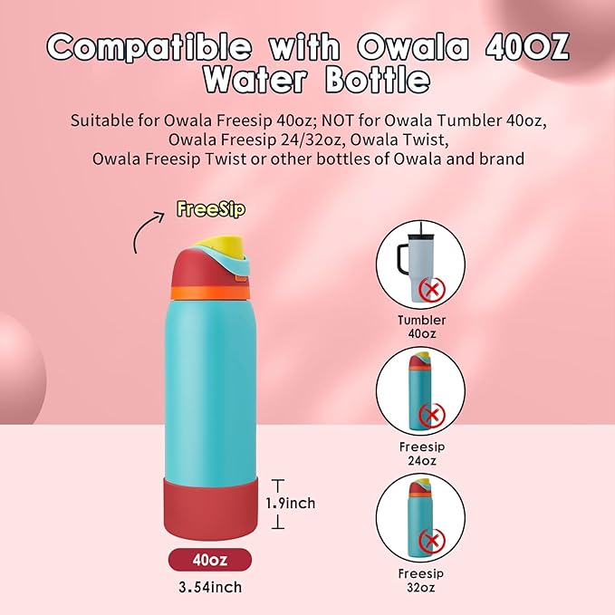 2PCS Silicone Water Bottle Boot, Compatible with Owala 24oz 32oz 40oz, Protective Anti-Scratch & Anti-Dent No Noise Sleeve Cover for FreeSip/Twist/Flip Water Bottles (Burgundy, 40oz)