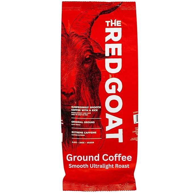 The Red Goat Ground Coffee Beans [16 OZ] | Highest-Caffeine on the Market | 1 Cup = 6 Average Cups of Coffee | 17,000 UG/G Caffeine