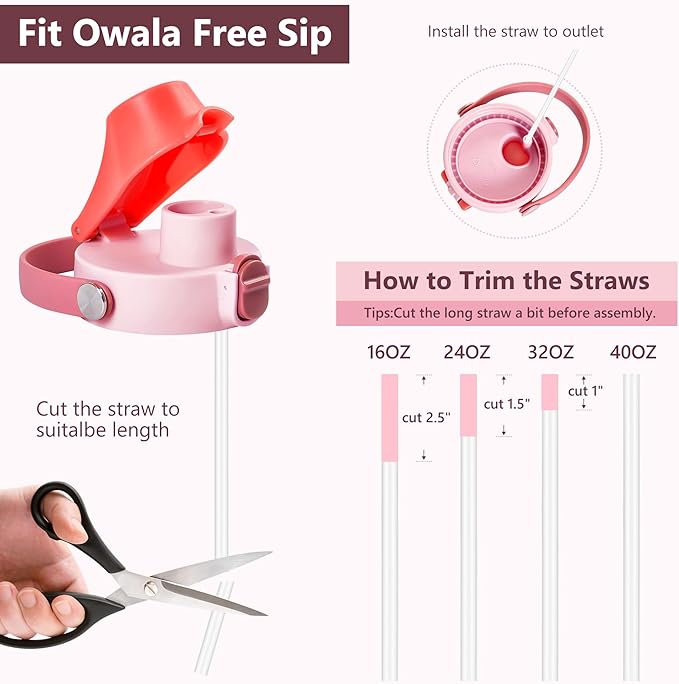 2 IN 1 Replacement Lid for Owala Freesip, Compatible with Owala Cup 16oz 24oz 32oz 40oz, One Button Water Bottle Top Lid Replacement Accessory and Straws, Leakproof, BPA-Free, Rose Pink