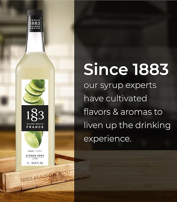 1883 Lime Syrup for Drinks, Made in France, 1 Liter Glass Bottle