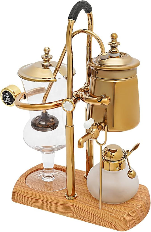 DUTTIETY Belgium Luxury Royal Family Balance Syphon Siphon Coffee Maker, Belgian Coffee Pot Siphon Brewer for Coffee shop|Bar|Home Use Gold