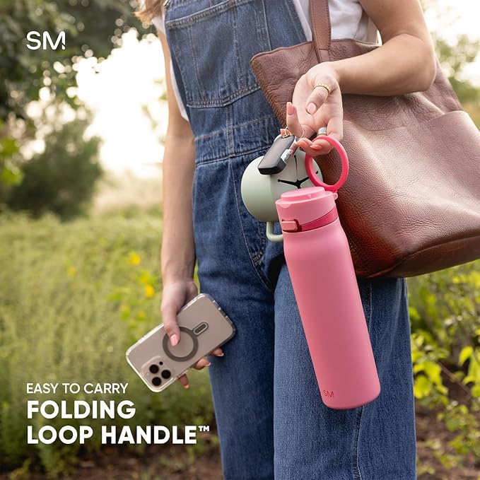 Simple Modern Valentine's Day Mesa Loop Water Bottle with Covered Straw and Handle | 30oz Cup Holder Friendly Insulated Stainless Steel Bottles for Travel, Sports and School | Crimson Hearts