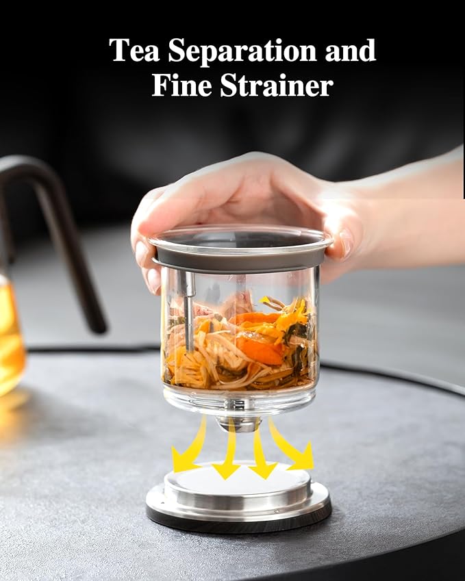 ZENS Magnetic Tea Pot, Enchanted Glass Teapot with Infuser and Magnetic Suction Lid for Mess-Free Loose Tea Diffusers, Black Walnut Pattern Handle, Tea Lovers Gifts