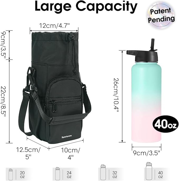 sportsnew Water Bottle Holder with Strap 32oz 40oz Insulated Water Bottle Carrier Sling Bag with Phone Pocket Crossbody