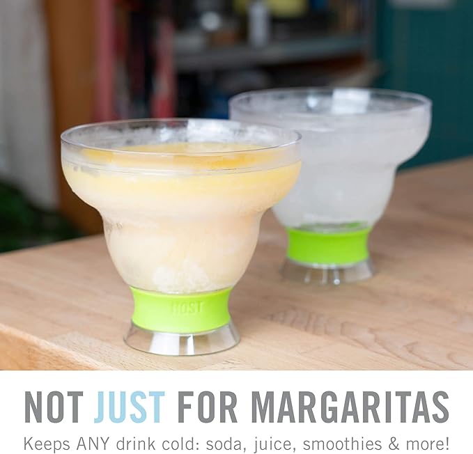 HOST FREEZE Plastic Margarita Glasses, Insulated Cocktail Glasses for Slush Drinks and Frozen Cocktails, Margarita Cups for Cocktail Party, Home Bar Gifts for Women, 12 oz, Set of 4, Grey