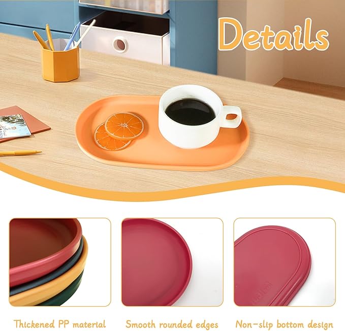 4Pcs Oval Serving Tray, 9.5 x 5.1in Plastic Tray Food Tray, Colourful Serving Platters for Party Entertaining Snack Dessert Coffee Table, Small