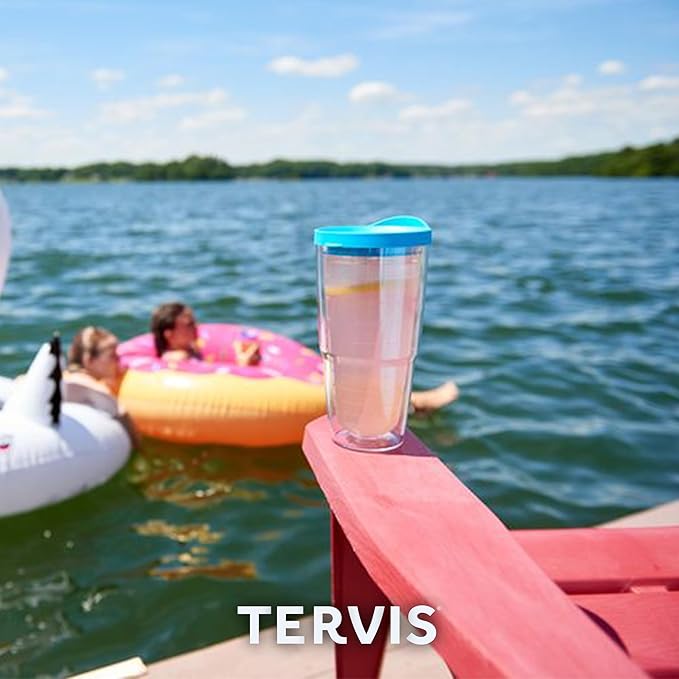 Tervis Clear & Colorful Tabletop Made in USA Double Walled Insulated Tumbler Travel Cup Keeps Drinks Cold & Hot, 24oz - 2pk, Red