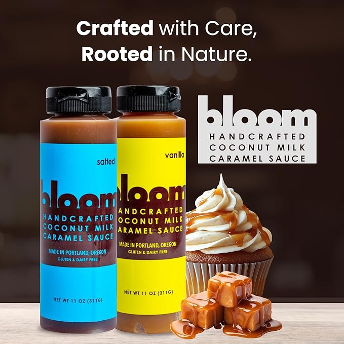 Bloom Caramel Sampler - Salted & Vanilla Coconut Caramel Sauces - Vegan, Dairy-Free Dessert Topping, Perfect for Coffee, Ice Cream, and Baking – 22 oz
