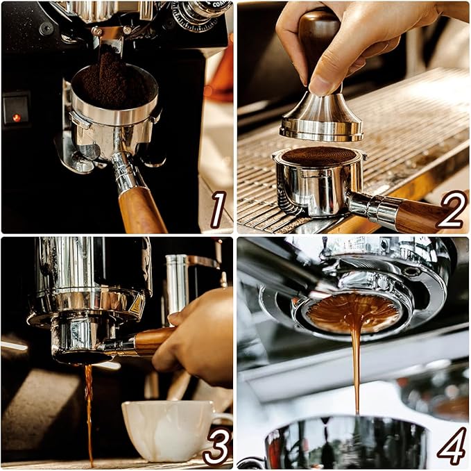 54mm Bottomless Portafilter with 3 Ears – Includes Magnetic Dosing Funnel, Etched & Sintered Filter Screens, Double Shot Basket, Stainless Steel Holder with Redwood Handle, Fits DeLonghi51mm Machines