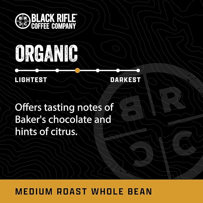 Black Rifle Coffee Company Organic, 12oz Bag, Whole Bean Medium Roast - Roasted Blend Made from Arabica Beans - Colombian & Brazilian Beans - Veteran Founded & American Made