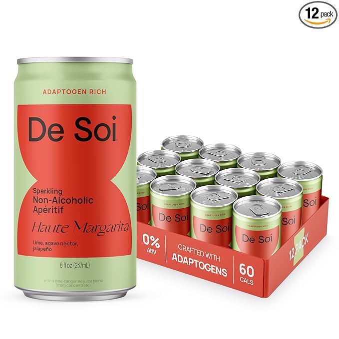 De Soi Haute Margarita 12-Pack – Sparkling Non-Alcoholic Margarita-Style Drink with Adaptogens, L-Theanine, Lion’s Mane & Reishi Mushroom, Bold Mocktail Alternative
