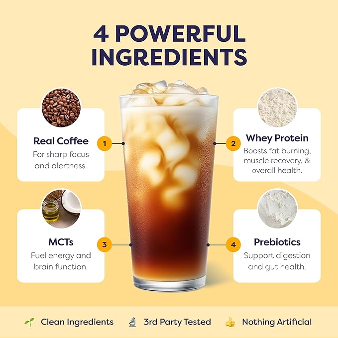 Chocolate Peanut Butter Protein Iced Coffee - Premium Whey Protein & Instant Iced Coffees - 100% Natural Cold Brew - Zero Artificial Flavors & Sweeteners, 80 mg Caffeine, No Added Sugar, 20 Servings