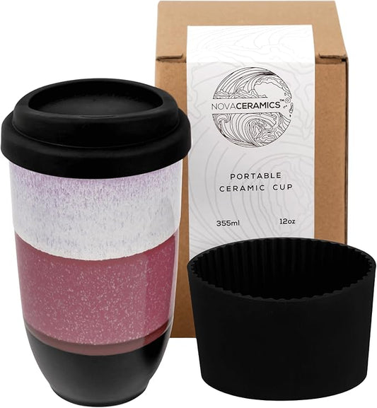 NOVA CERAMICS Coffee Travel Mug – Reusable Coffee Cup – Microwave & Dishwasher Safe Coffee Green Tumbler - Gifts For Women Men Him Her – 12oz – Eclipse