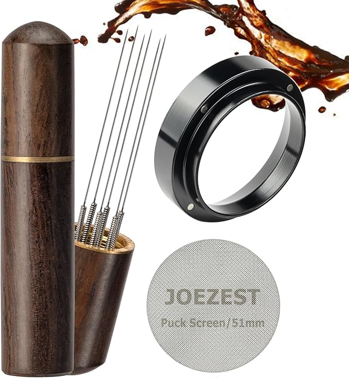 WDT Tool Espresso Accessories Kit: 51mm Dosing Funnel Puck Screen, 6 Stainless Steel Needles Espresso Distribution Tool | Espresso Tools Barista Tools Fit Espresso Coffee Machines of 51mm Portafilters