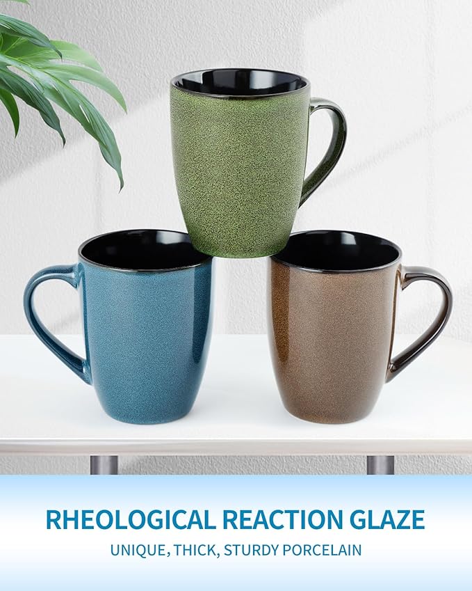 Ceramic Mugs 12oz,Set of 6,Large Ceramic Coffee Mugs for Men, Women, Dad, Mom, Coffee cups,Modern Coffee Mugs With Handle For Tea,Latte,Cappuccino,Cocoa. (6 Pack)