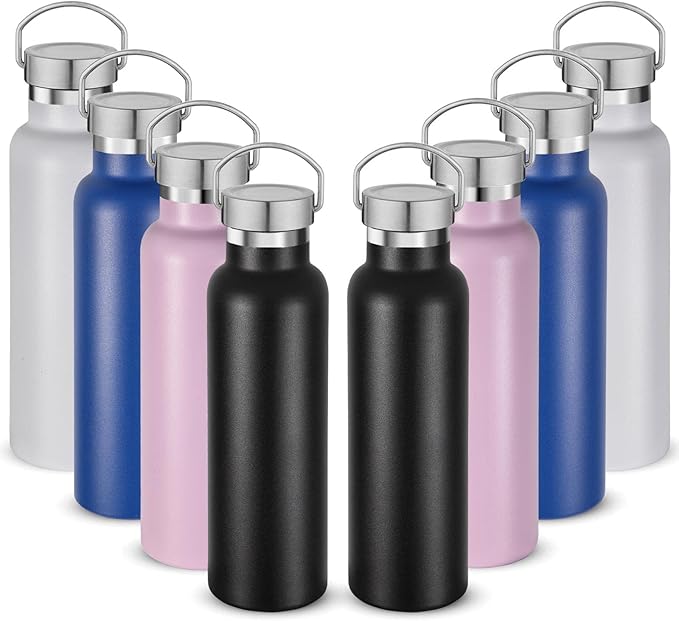 Neihepal 20 oz Insulated Water Bottles,Stainless Steel Double Wall Sport Bottle with Lid of Handle (8, Mix)