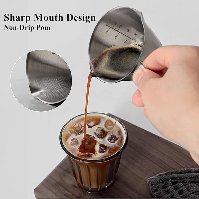 Espresso Measuring Cup, Expresso Shots Cup with Double Spouts, Stainless Steel Espresso Pouring Cup with 1 oz/ 1.5 oz/ 2 oz/ 2.5 oz/ 3 oz Marks - 2 Pack