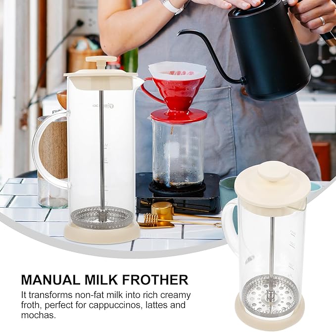 Manual Milk Frother Coffee Bar Milk Frother with Press Froth Technology, Milk Foamer Manual Milk Creamer Hand Pump Frother Handheld Milk Frothing Pitchers for Milk Coffee Cappuccino