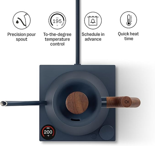 Fellow Stagg EKG Pro Electric Gooseneck Kettle - Pour-Over Coffee and Tea, Quick Heating, Precise Temperature Control, Scheduling, Built-in Brew Timer, Stone Blue with Walnut Wood Handle, 0.9 Liter