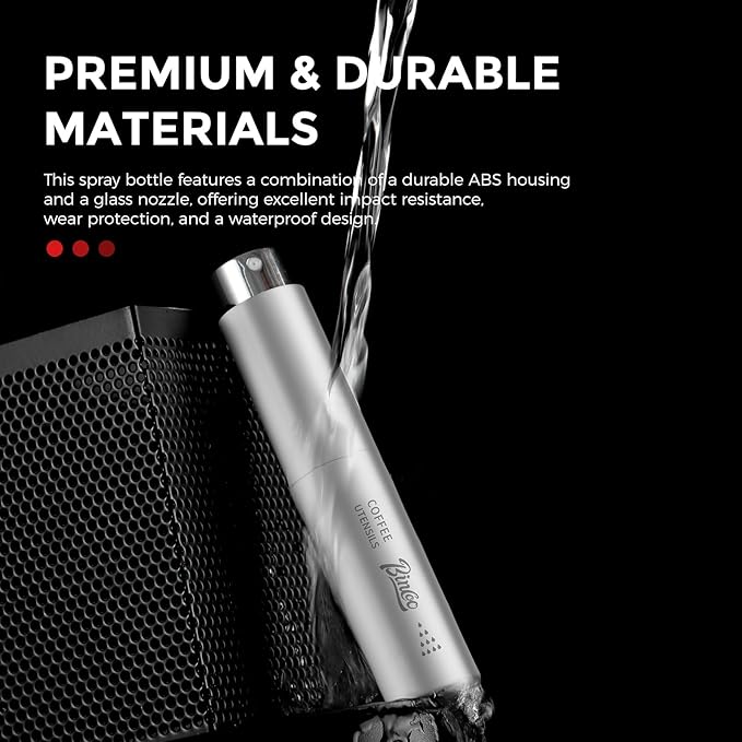 Bincoo Coffee Spray Bottle for RDT Technique - 10ml Mini Atomizer, Pre-Grind Moisture Mist for Grinding, Portable & Refillable with Carabiner Clip (Silver-1 Coffee Spray Bottle)