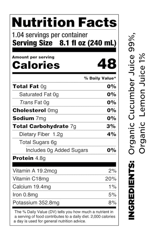 Pomona Organic Juices Pure Cucumber Juice, 8.4 Ounce Bottle (Pack of 12), Cold Pressed Organic Juice, Non-GMO, No Sugar Added, Not from Concentrate, Gluten Free, Kosher Certified, Preservative Free