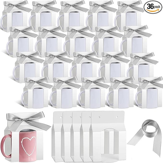 Kosiz 36 Pcs Mug Boxes Sublimation Coffee Mugs Gift Bags with Window Packaging Storage Box for Shipping Selling Wedding Valentines Gift Packaging Wrapping (for 11oz Mug,White,Silver)