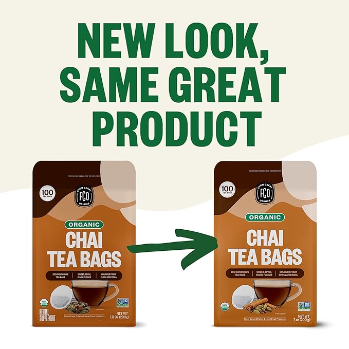 FGO Organic Chai Tea, 100 Count, Eco-Conscious Tea Bags, Resealable Bag, Packaging May Vary (Pack of 1)