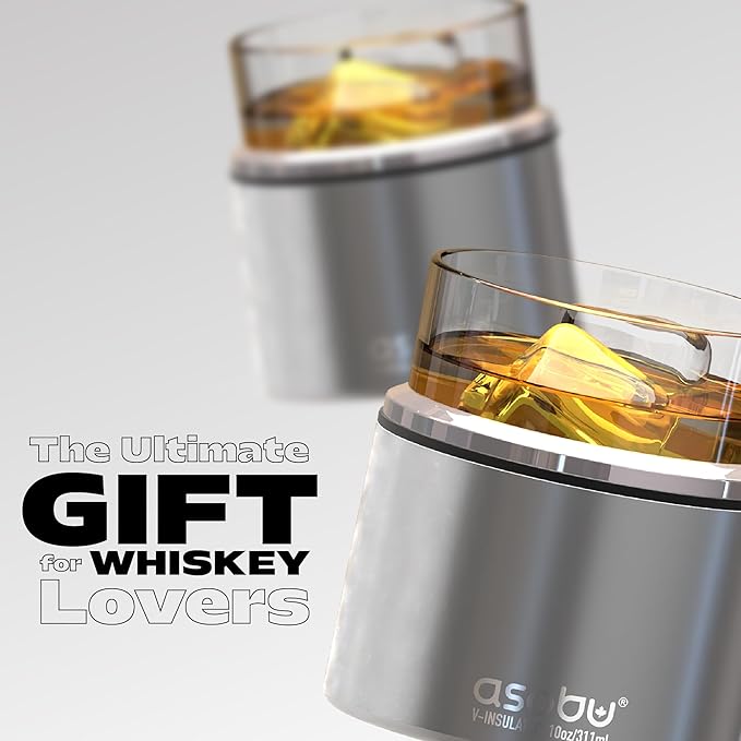 asobu Whiskey Sleeve Glass – Insulated Bourbon Tumbler with Premium Rocks Glass, BPA-Free, Double-Wall Stainless Steel, Keeps Drinks Cold Longer, 10.5oz