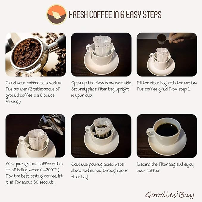 100 Pcs Premium Coffee Filter Paper Bags Disposable Single Serve Drip Coffee Bags with Hanging Ears, Fast Brewing, Mess-Free Design for Travel, Camping, Home & Office Use