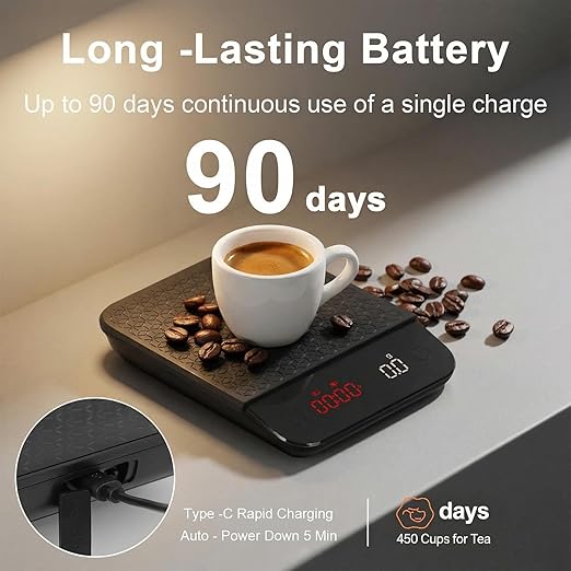 THINKSCALE Coffee Scale with Timer – Rechargeable 2kg/0.1g Accurate Espresso Scale, 3-Mode Timer Digital Coffee Scale for Pour-Over, Espresso, French Press, Kitchen Use