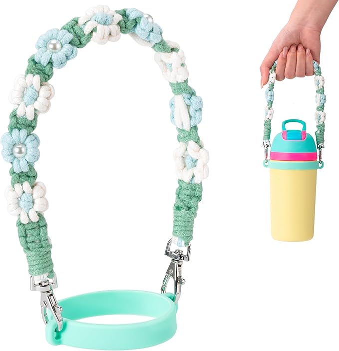 Water Bottle Handle, Hand-Woven Lanyards Silicone Water Bottle Sling, Carrier, Holder with Strap Compatible 8-40oz Stanley Cup Hydroflask Bottle Accessories