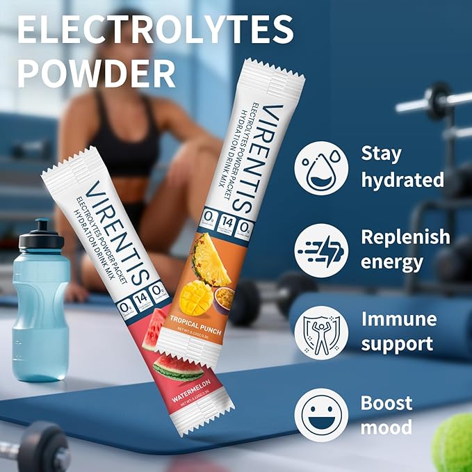 16 Sticks Electrolytes Powder Packets Sugar Free Hydration Packets, 8 Flavors Liquid Daily IV Electrolyte Drink Mix for Rehydration with 8 Electrolytes & 6 Vitamins, 0 Calorie, Low Sodium