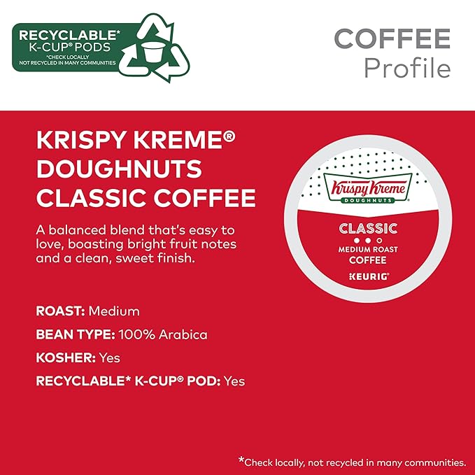 Krispy Kreme Doughnuts Classic, Keurig Single Serve K-Cup Pods, Medium Roast Coffee 48 Count