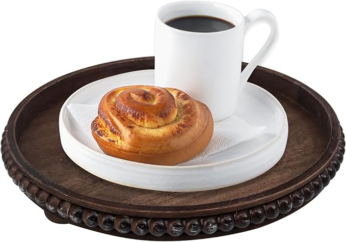 Wooden Serving Tray: 12in Brown Round Wood Butler Decorative Tray Candle Holder Trays Centerpiece Farmhouse Ottoman Tray for Decor Countertop Home Decor Accessories for Coffee Table