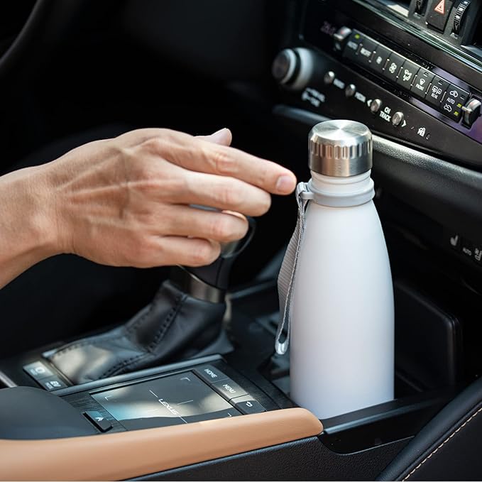koodee Insulated Water Bottle 2 Pack Stainless Steel Double Wall Vacuum Water Bottle, 17 oz Cola Shape Leakproof Travel Thermal Flask(2 Pack White)