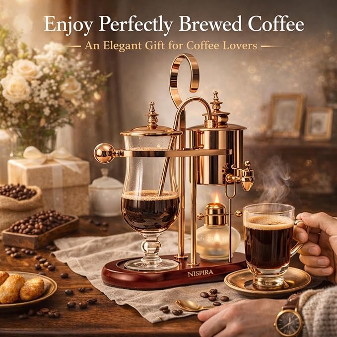 Nispira Belgium Royal Family Balance Syphon Unique Gravity Vintage Coffee Maker Vacuum Brewing System Copper 500 ml