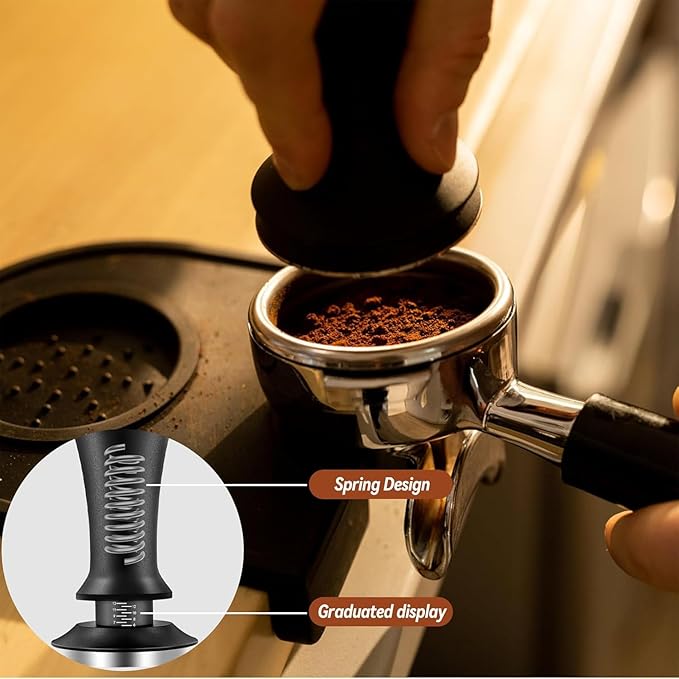 Espresso Tamper Calibrated Spring Loaded Coffee Tamper with Silicone Mat,Stainless Steel Base Espresso Tools - Tamper for Espresso Machine,Espresso Accessories (58mm Set)
