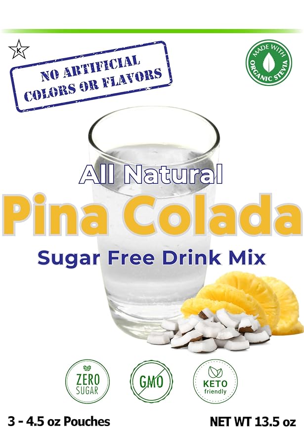 GramZero All Natural Pina Colada Zero Calorie Sugar Free Drink Mix, Great For Nutrition Club Loaded Tea, Stevia Sweetened