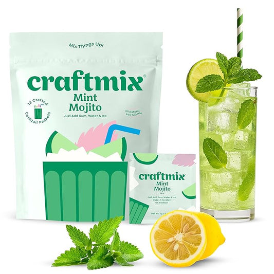 Craftmix Mint Mojito Cocktail & Mocktail Drink Mixer, Skinny Mixes - Water Flavoring Packets - Made With Real Fruit - Vegan Low-Carb, Low-Sugar, Non-GMO, Dairy Free, Gluten Free, 12 Pack
