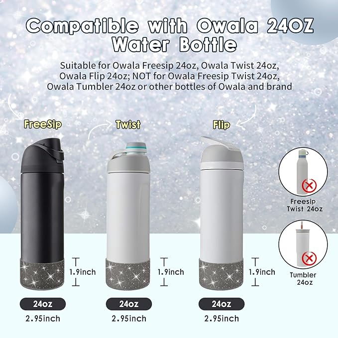Protective Glitter Silicone Boot Compatible with Owala 24oz 32oz 40oz, Bling Cup Sleeve Bottom Bumper Cover Compatible with Owala FreeSip, Twist, or Flip Stainless Steel Water Bottles