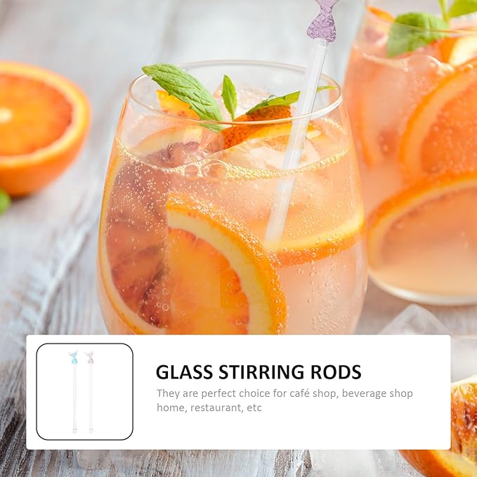 Glass Coffee Stir Stirrers Long Handle Mermaid Design Glass Mixing Rods for Home Bar Cocktail Drinks Coffee Tea Juices 2pcs Set