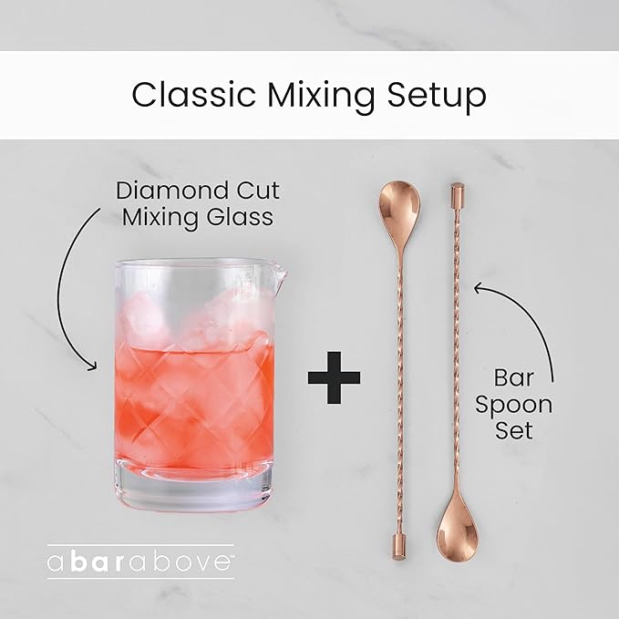 A Bar Above Cocktail Mixing Glass, Diamond Deco Enhanced Annealed Lead-Free Crystal Stirring Pitcher, Thick Weighted Base for Stable Stirring, 18 Oz Drink Mixer for Craft Cocktails at Home or Bars