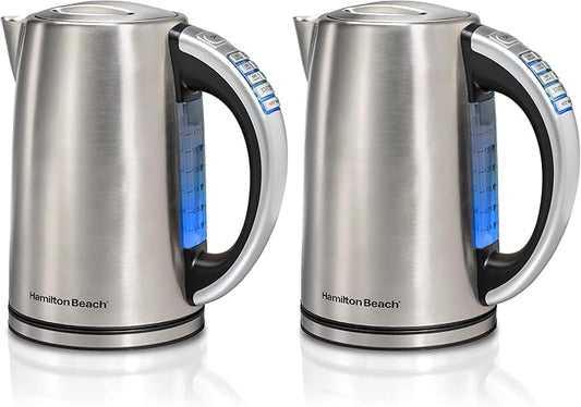 Hamilton Beach 1.7 Liter Temperature Control Electric Kettle,Water Boiler & Heater,Fast Boiling 1500 Watts,BPA Free,Cordless,Auto-Shutoff and Boil-Dry Protection,Stainless Steel (41020R),(Pack of 2)